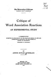 Critique of word association reactions by Arthur Howard Sutherland