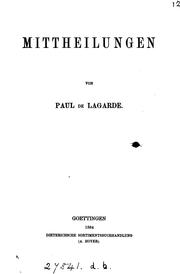 Cover of: Mittheilungen