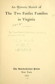 Cover of: An historic sketch of the two Fairfax families in Virginia. by T. K. Cartmell