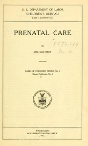 Cover of: Prenatal care by Mary Mills West