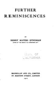 Cover of: Further reminiscences
