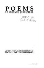 Cover of: Poems by Leonard Knollys Haywood Shoobridge