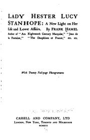 Cover of: Lady Hester Lucy Stanhope by Frank Hamel