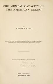 Cover of: The mental capacity of the American Negro. | Marion Jacob Mayo