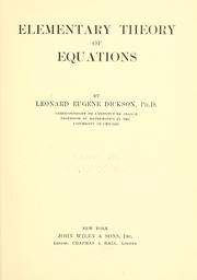 Cover of: Elementary theory of equations
