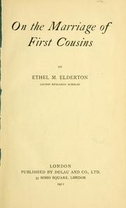 Cover of: On the marriage of first cousins | Ethel Mary Elderton