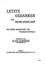 Cover of: Letzte Gedanken by Henri Poincaré