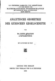 Cover of: Analytische geometrie der kubischen kegelschnitte