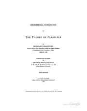 Cover of: Geometrical researches on the theory of parallels