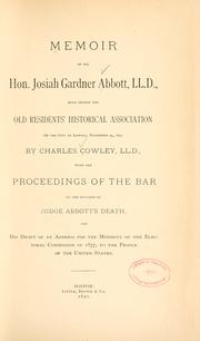 Cover of: Memoir of the Hon. Josiah Gardner Abbott, LL.D. | 