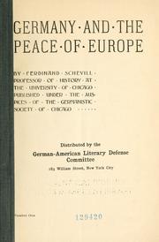 Cover of: Germany and the peace of Europe by Ferdinand Schevill