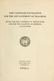 Cover of: Rules for the admission of institutions and for the granting of retiring allowances.