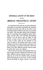 Cover of: An historical account of the origin and formation of the American philosophical society held at Philadelphia for promoting useful knowledge by American Philosophical Society