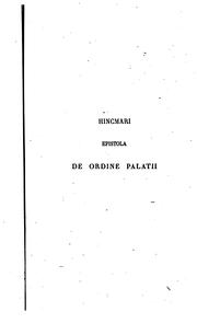 Hincmar De ordine palatii by Hincmar Archbishop of Reims