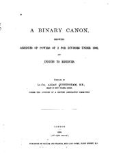 Cover of: A binary canon: showing residues of powers of 2 for divisors under 1000, and indices to residues.