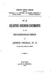 Cover of: Selected business documents of the Neo-Babylonian period by Arthur Ungnad