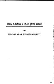Cover of: Welfare as an economic quantity