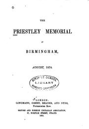 Cover of: The Priestley memorial at Birmingham, August, 1874.