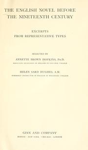 Cover of: The English novel before the nineteenth century: excerpts from representative types