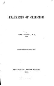 Cover of: Fragments of criticism.