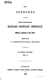 Cover of: The speeches of the Right Honourable Richard Brinsley Sheridan.: With a sketch of his life.