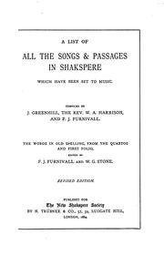 Cover of: A list of all the songs & passages in Shakspere by William Shakespeare