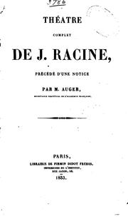 Cover of: Théâtre complet de J. Racine by Jean Racine