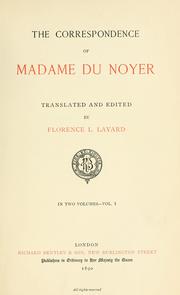 Cover of: The correspondence of Madame Du Noyer.
