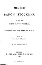 Memoirs of Baron Stockmar by Stockmar, Ernst Alfred Christian freiherr von