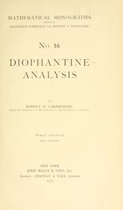 Cover of: Diophantine analysis by R. D. Carmichael