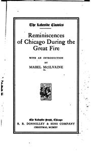 Cover of: Reminiscences of Chicago during the great fire