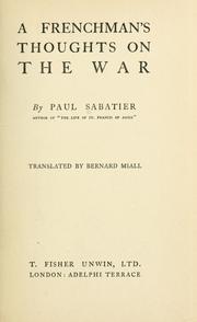 Cover of: A Frenchman's thoughts on the war by Sabatier, Paul