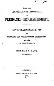Cover of: Über die ursprüngliche Anordnung von Freidanks Bescheidenheit ...