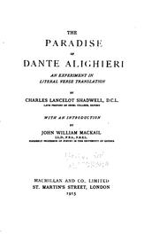 Cover of: The Paradise of Dante Alighieri: an experiment in literal verse translation