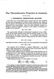 Cover of: The thermodynamic properties of ammonia: computed for the use of engineers from new experimental data derived from investigations made at the Massachusetts institute of technology