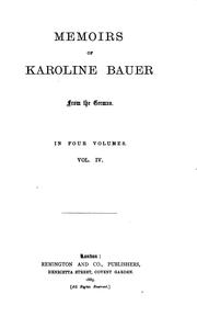 Cover of: Memoirs of Karoline Bauer: from the German.