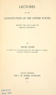 Cover of: Lectures on the Constitution of the United States | Emory Speer