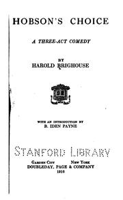 Cover of: Hobson's choice: a three-act comedy