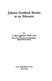 Cover of: Johann Gottfried Herder as an educator | Andress, James Mace