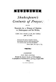 Cover of: Shakespeare's centurie of prayse by Clement Mansfield Ingleby