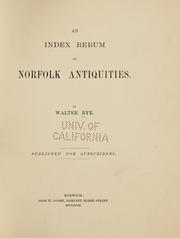 Cover of: An index rerum to Norfolk antiquities.