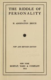 Cover of: The riddle of personality by H. Addington Bruce