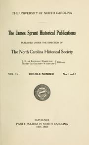 Cover of: Party politics in North Carolina, 1835-1860