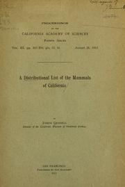 Cover of: A distributional list of the mammals of California