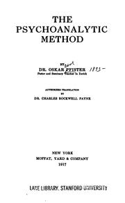 Cover of: The psychoanalytic method
