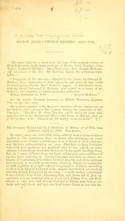 Milton (Mass.) church records--1678-1754 by Milton (Mass.). First Congregational church.