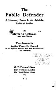 Cover of: The public defender by Mayer C. Goldman