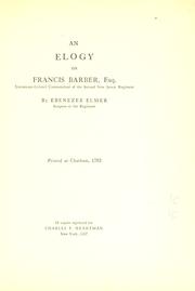 Cover of: An elogy on Francis Barber, esq.: lieutenant-colonel commandant of the Second New Jersey regiment