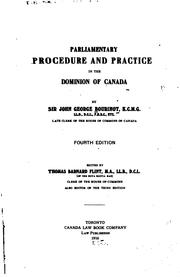 Cover of: Parliamentary procedure and practice in the Dominion of Canada