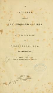 Cover of: address before the New England society of the city of New York, on forefathers